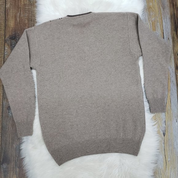 OXFORD Super Lambswool Lambs Wool V Neck Sweater 40 or US M Beige Brown Stripe - Picture 3 of 12